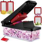 Geedel Vegetable Chopper, Onion Chopper Pro Food Chopper, Kitchen Vegetable Slicer Dicer Cutter Grater, Veggie Chopper with container for Salad Onion Potato Carrot (4 in 1, Red)