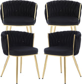 KCC Velvet Dining Chairs Set of 4, Gold Modern Dining Chair with Metal Legs, Woven Upholstered Dining Chairs for Dining Room, Kitchen, Vanity, Living Room (Black)
