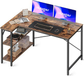 Huuger L Shaped Desk, 47 Inches Computer Desk with Reversible Storage Shelves, Gaming Desk, Corner Desk Home Office Desks, Writing Desk Study Desk with Metal Frame, Rustic Brown