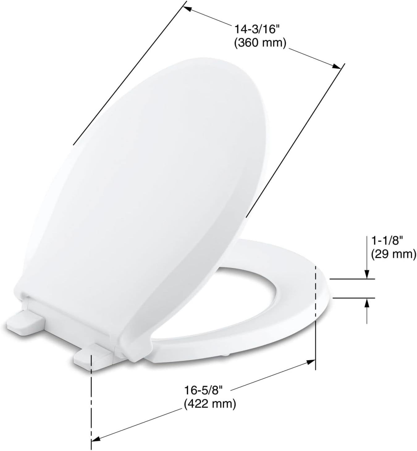 KOHLER 4636-RL-0 Cachet ReadyLatch Elongated Toilet Seat, Quiet-Close Lid and Seat, Countoured Seat, Grip-Tight Bumpers and Installation Hardware, White