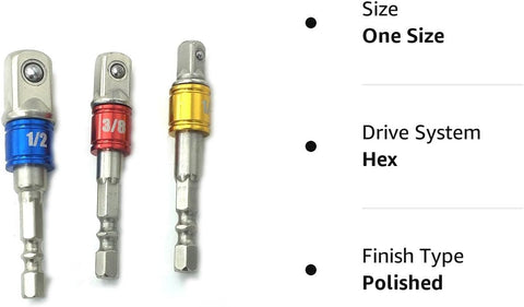 PANOVO (3Pcs) Power Hand Tools Sockets Adapter sets, Hex Square Nuts Driver Drill Impact Socket Extension Bit Adapter Socket Wrench Adapter Set 1/4" 3/8" 1/2" drive.