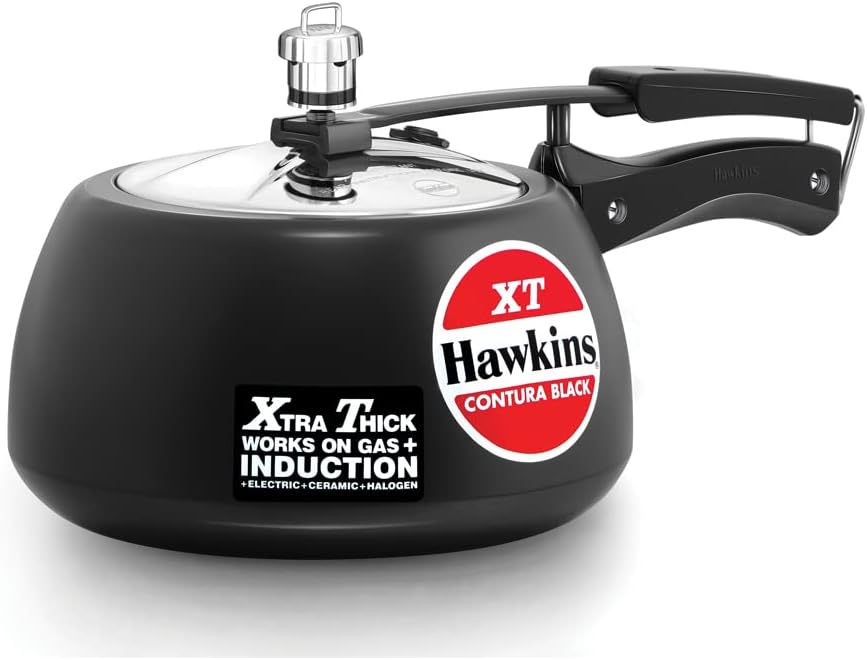 Hawkins CXT50 Contura Hard Anodized Induction Compatible Extra Thick Base Pressure Cooker, Black, 5L, 5 L