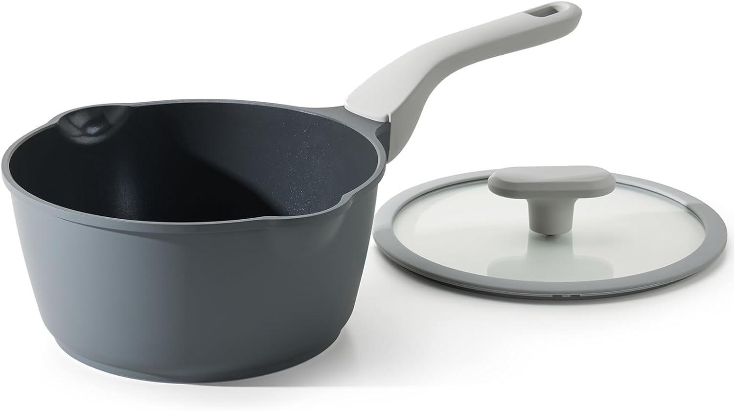 PRICUSIS Nonstick Saucepan with Lid, 2 Quart Ceramic Sauce Pan, Non Toxic Sauce Pot with Pour Spouts for Multipurpose Use, PTFE, PFOA & PFAS Free, Induction Compatible.