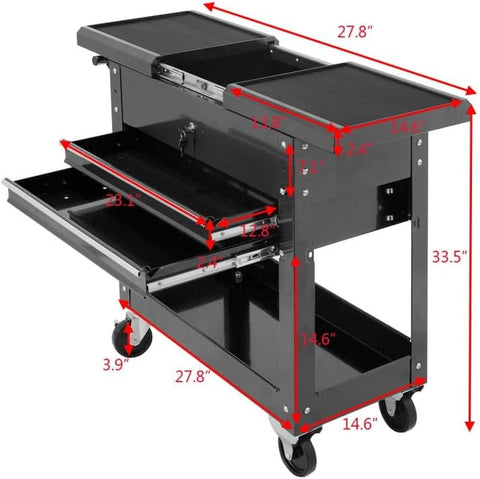 ERGOMASTER Utility Service Cart Tool on Wheels Heavy Duty Metal 4 Tiers Shelves with Drawers Tool Storage Organizer for Warehouse,Garage and Workshop