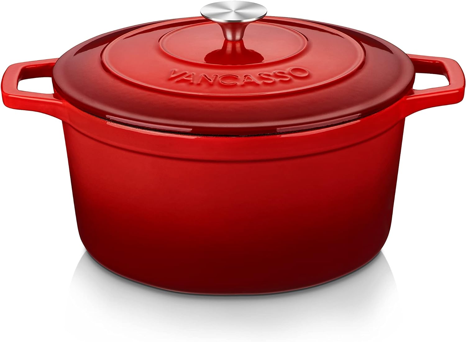 vancasso Round Dutch Ovens,9.3 QT Oval Enameled Coating Cast Iron Dutch Oven Pot for Baking, Red