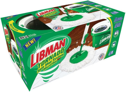 Libman Tornado Spin Mop System - Mop and Bucket with Wringer Set for Floor Cleaning - 2 Total Mop Heads Included, Green