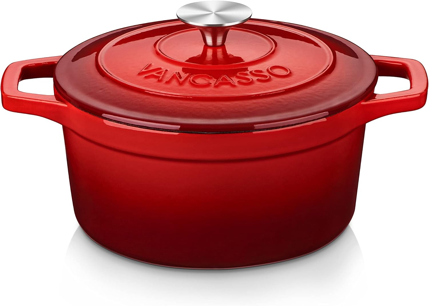 vancasso Round Dutch Ovens,9.3 QT Oval Enameled Coating Cast Iron Dutch Oven Pot for Baking, Red