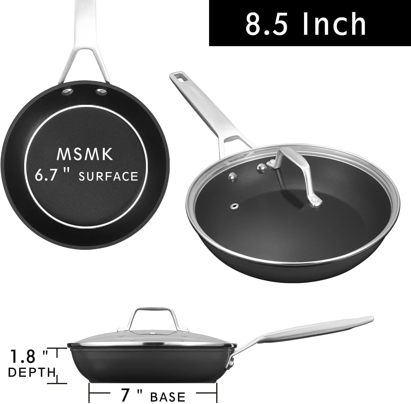 MsMk 8 1/2 Inch Small Egg Pan with Lid, Titanium and Ceramic Nonstick Omelette Pan,Scratch-resistant, Induction Egg Skillet, Oven Safe to 700°F Pan for Cooking, Dishwasher Safe