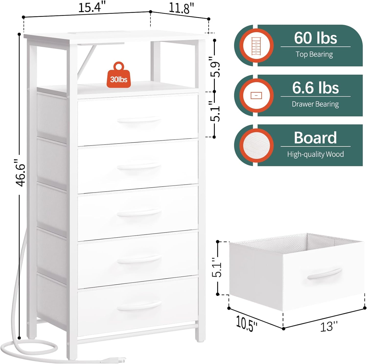 Yoobure Dresser with 4 Storage Drawers and Charging Station, Small Dresser for Bedroom, Tall Dressers & Chests of Drawers, Fabric Side Table for Closet, Nightstand Bedside Tables, Berry Brown