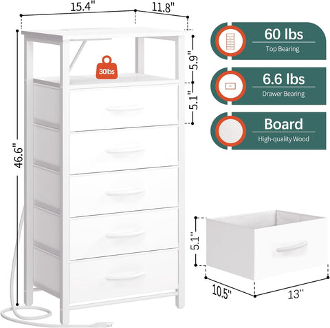 Yoobure Dresser with 4 Storage Drawers and Charging Station, Small Dresser for Bedroom, Tall Dressers & Chests of Drawers, Fabric Side Table for Closet, Nightstand Bedside Tables, Berry Brown