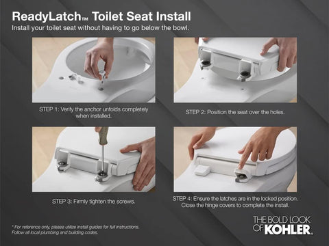 KOHLER 4636-RL-0 Cachet ReadyLatch Elongated Toilet Seat, Quiet-Close Lid and Seat, Countoured Seat, Grip-Tight Bumpers and Installation Hardware, White