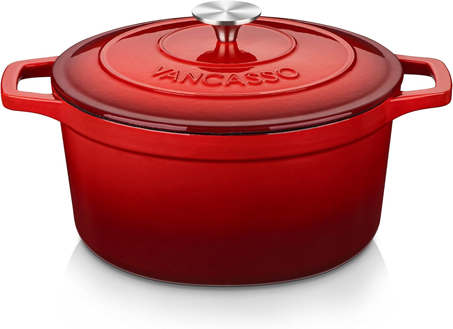 vancasso Round Dutch Ovens,9.3 QT Oval Enameled Coating Cast Iron Dutch Oven Pot for Baking, Red