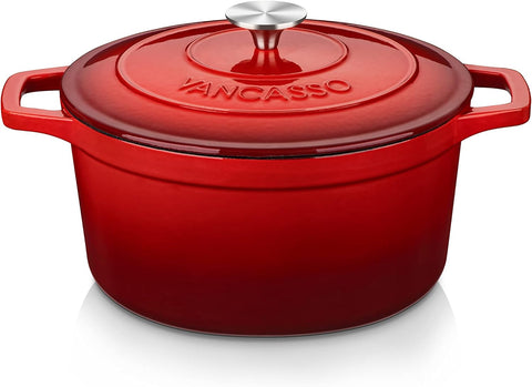 vancasso Round Dutch Ovens,9.3 QT Oval Enameled Coating Cast Iron Dutch Oven Pot for Baking, Red