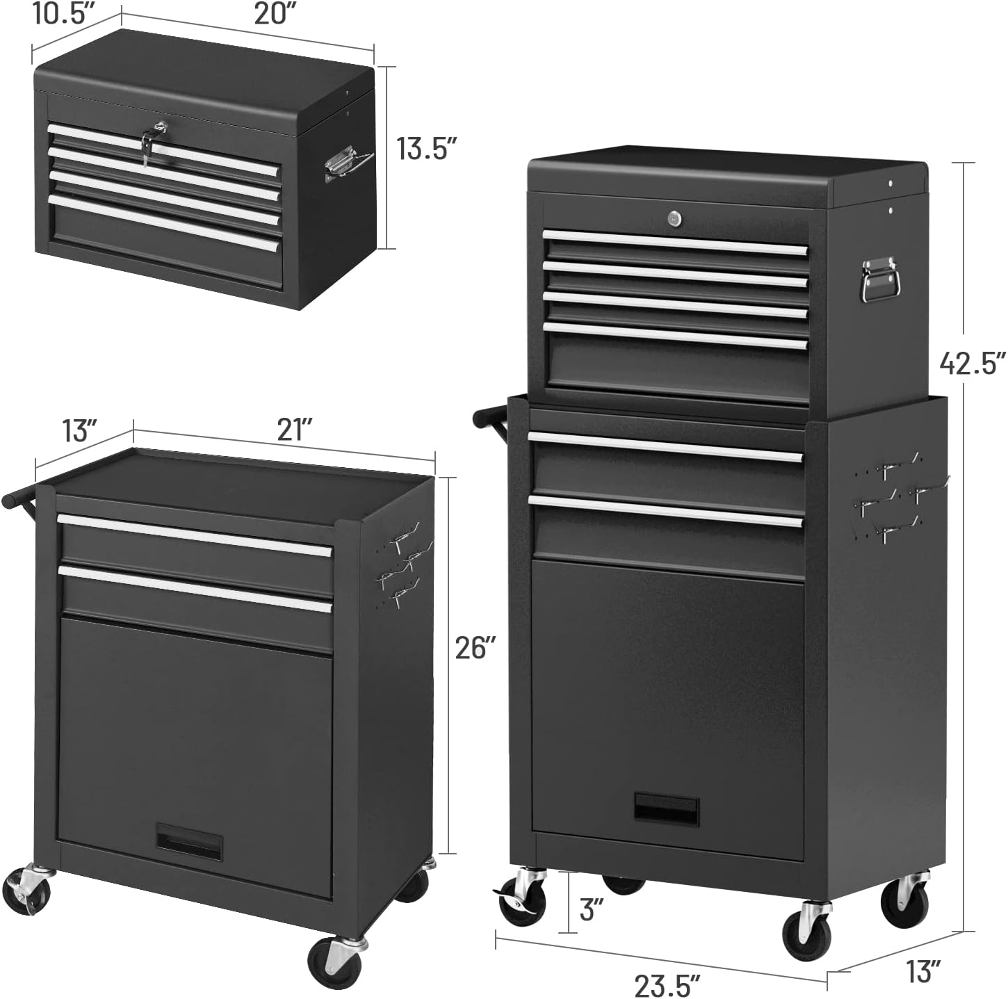 ERGOMASTER Utility Service Cart Tool on Wheels Heavy Duty Metal 4 Tiers Shelves with Drawers Tool Storage Organizer for Warehouse,Garage and Workshop