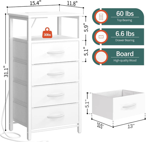 Yoobure Dresser with 4 Storage Drawers and Charging Station, Small Dresser for Bedroom, Tall Dressers & Chests of Drawers, Fabric Side Table for Closet, Nightstand Bedside Tables, Berry Brown