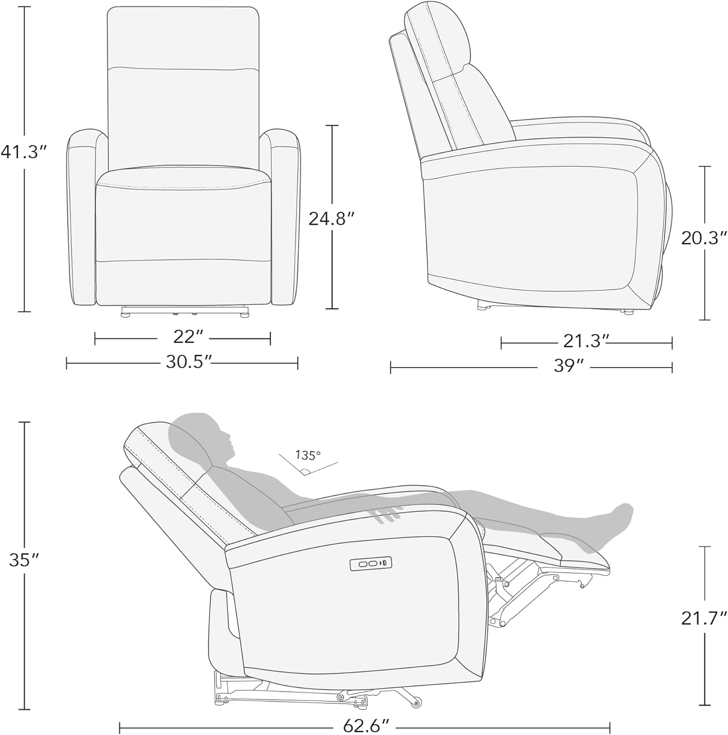 Watson & Whitely Recliner Chairs for Adults, Zero Wall Reclining Sofa Chair W Power Headrest Type-C Charger, Small Faux Leather RV Recliners Home Theater Seating for Living Room, Cognac Brown