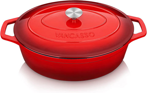 vancasso Round Dutch Ovens,9.3 QT Oval Enameled Coating Cast Iron Dutch Oven Pot for Baking, Red