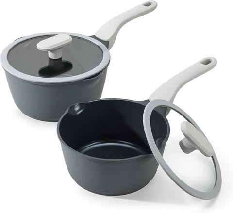 PRICUSIS Nonstick Saucepan with Lid, 2 Quart Ceramic Sauce Pan, Non Toxic Sauce Pot with Pour Spouts for Multipurpose Use, PTFE, PFOA & PFAS Free, Induction Compatible.