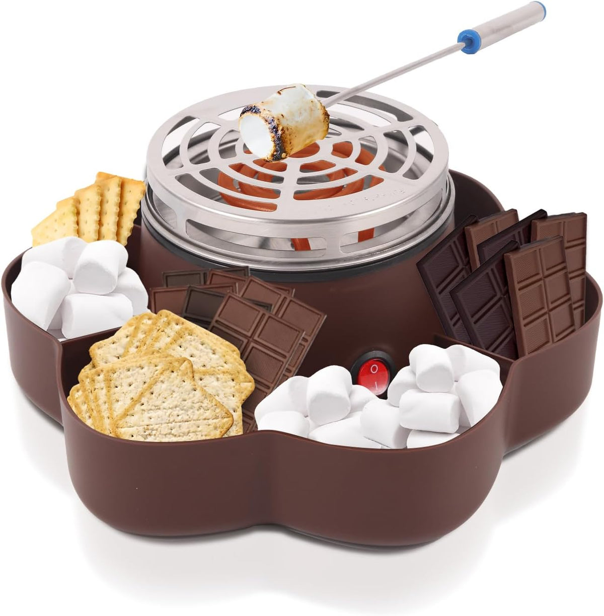 Smores Maker Tabletop Indoor, Electric Flameless Marshmallow Roaster, S'mores Kit with 6 Compartment Trays and 4 Forks, Housewarming Gifts for New House, Movie Night Supplies