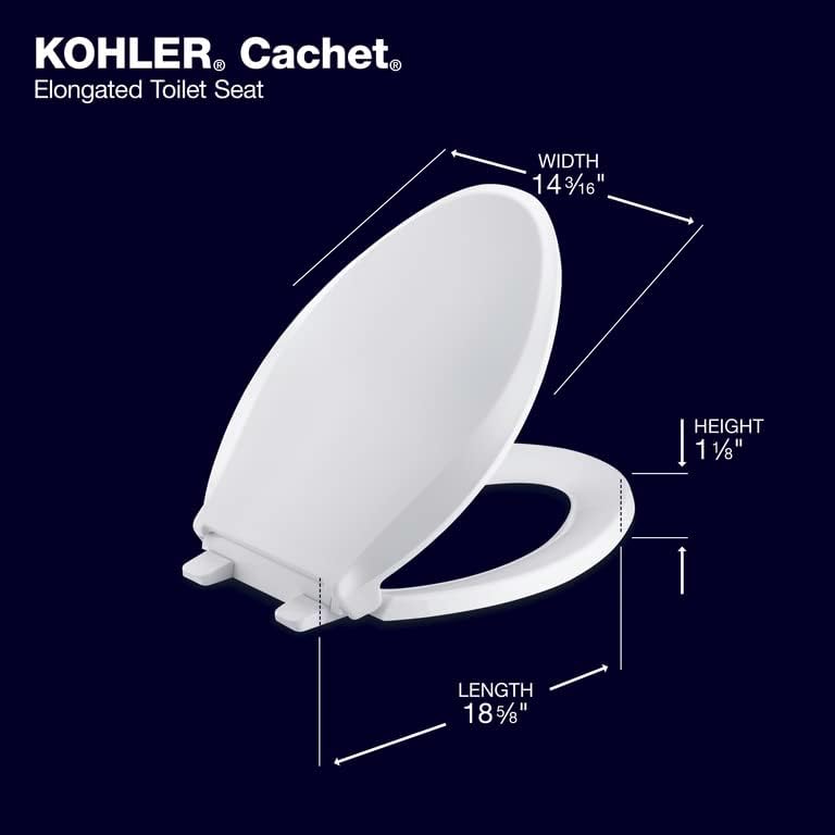 KOHLER 4636-RL-0 Cachet ReadyLatch Elongated Toilet Seat, Quiet-Close Lid and Seat, Countoured Seat, Grip-Tight Bumpers and Installation Hardware, White