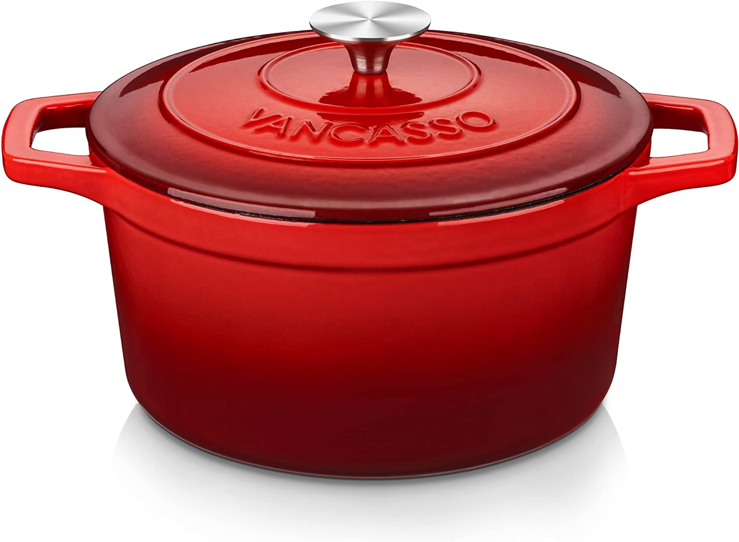 vancasso Round Dutch Ovens,9.3 QT Oval Enameled Coating Cast Iron Dutch Oven Pot for Baking, Red