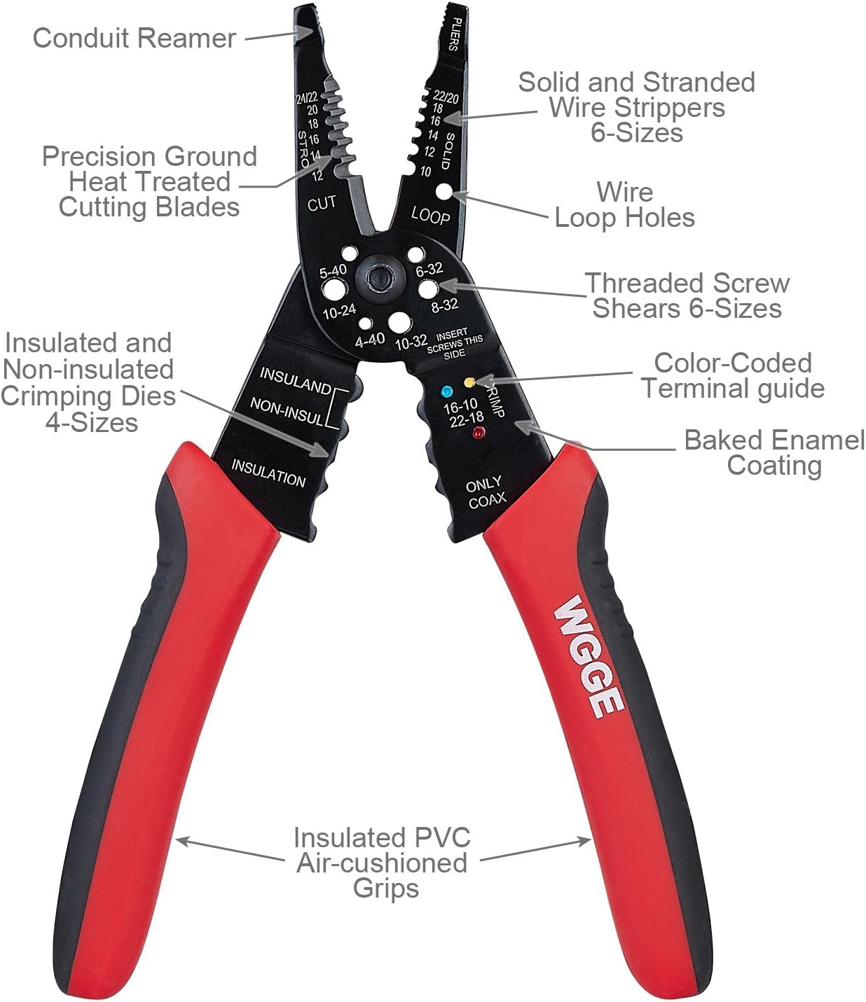 WGGE WG-015 Professional 8-inch Wire Stripper/wire crimping tool, Wire Cutter, Wire Crimper, Cable Stripper, Wiring Tools and Multi-Function Hand Tool.