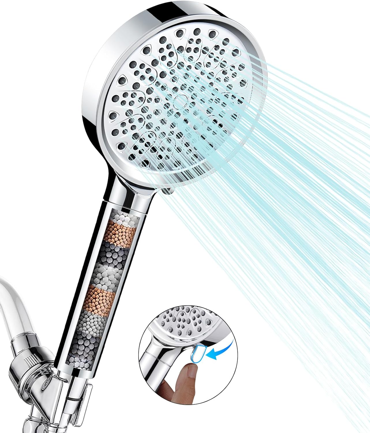 Cobbe Filtered Shower Head with Handheld, High Pressure 6 Spray Mode Showerhead with Filters, Water Softener Filters Beads for Hard Water - Remove Chlorine - Reduces Dry Itchy Skin, Matte Black