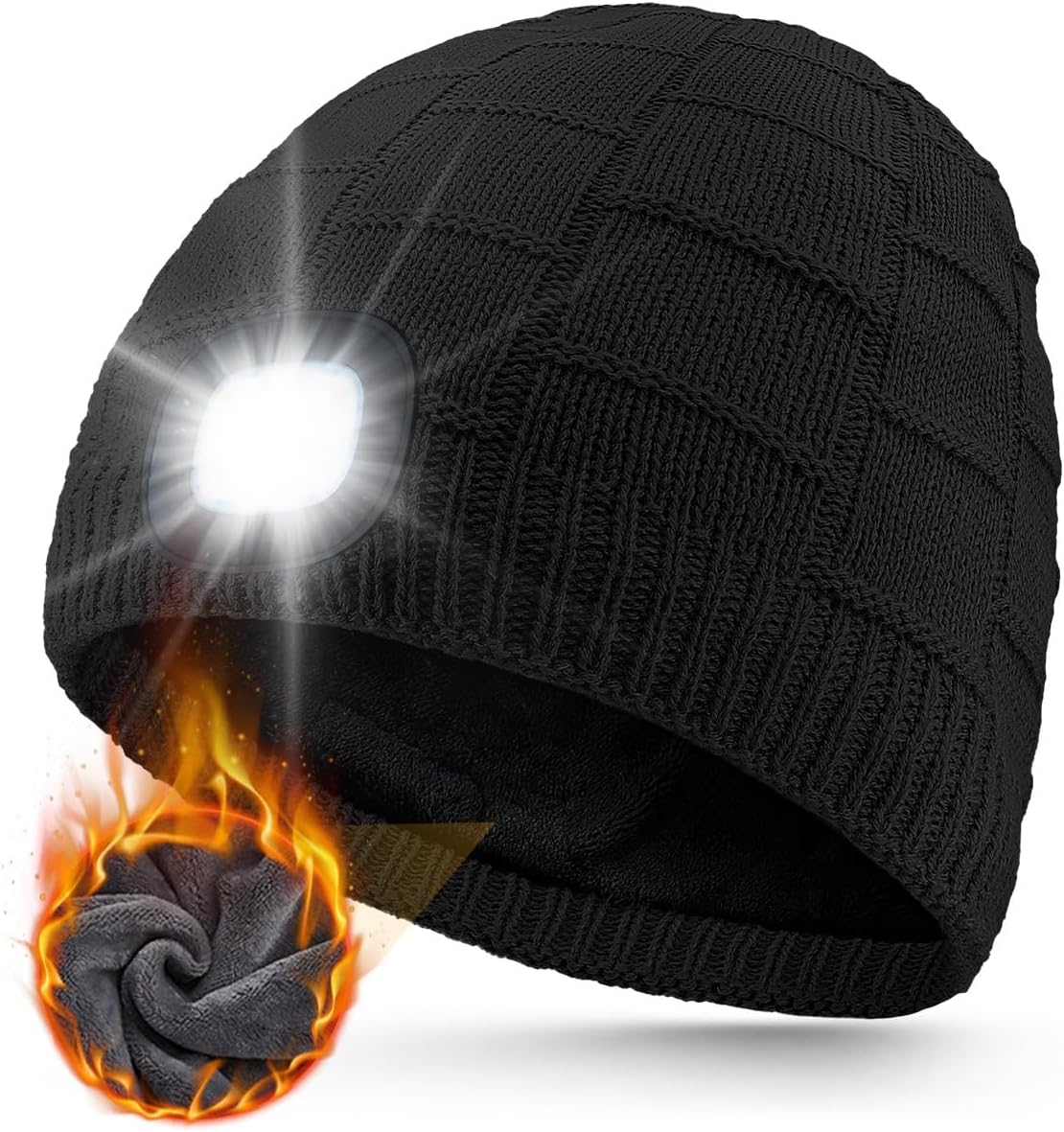 MOXTOYU Unisex Fleece Lined Thicken Beanie with Light, Stocking Stuffers Gifts for Men Women, USB Rechargeable LED Beanie