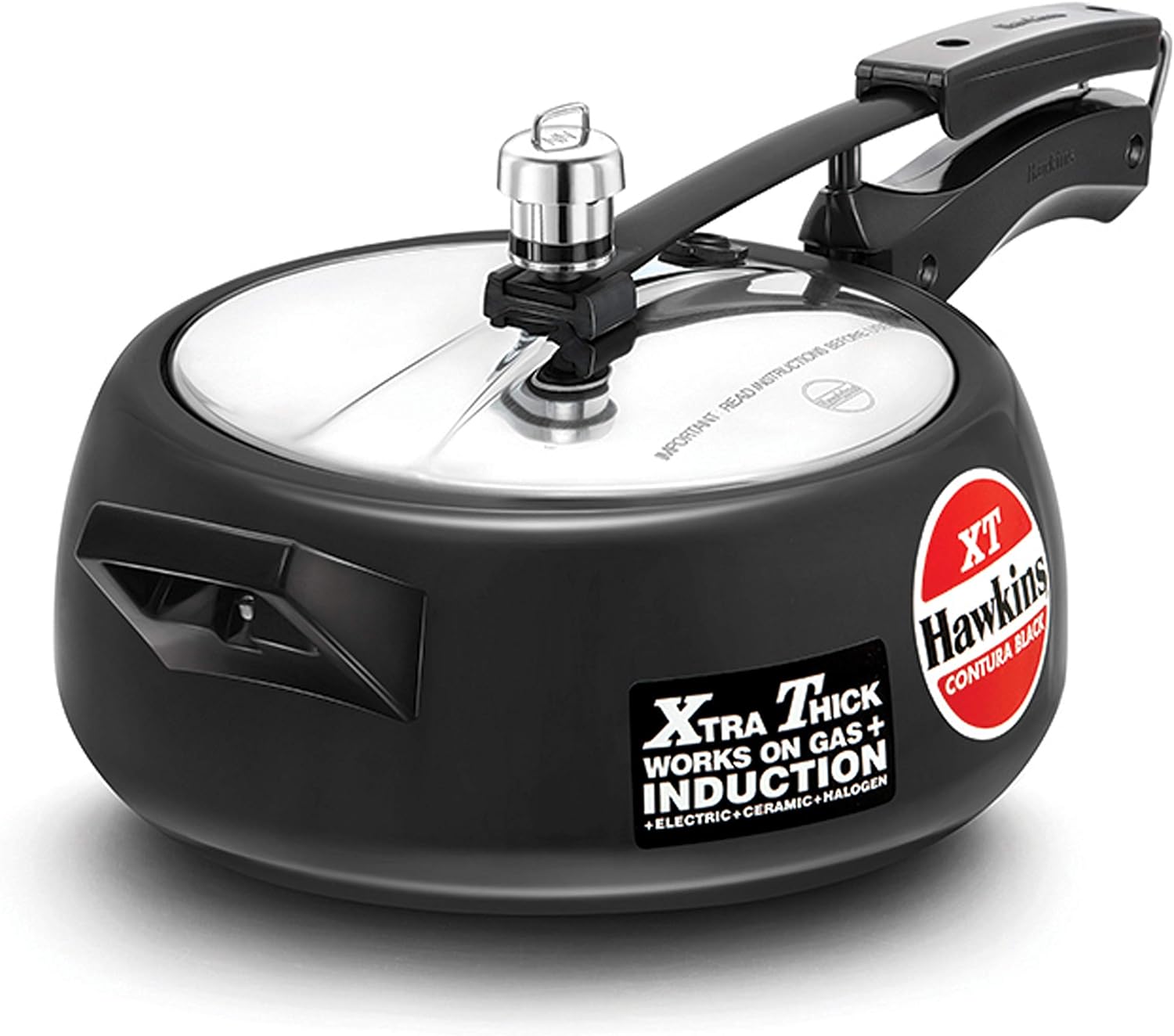 Hawkins CXT50 Contura Hard Anodized Induction Compatible Extra Thick Base Pressure Cooker, Black, 5L, 5 L