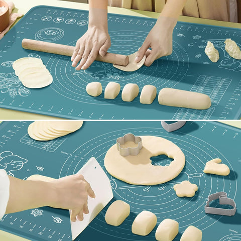 Silicone Pastry Mat Extra Thick Non-stick Baking Mat, 28" x 20" Rolling Dough With Measurements Non-slip Silicone Mat, Kneading Mat, Counter Mat, Dough Mat with Edge Heightening