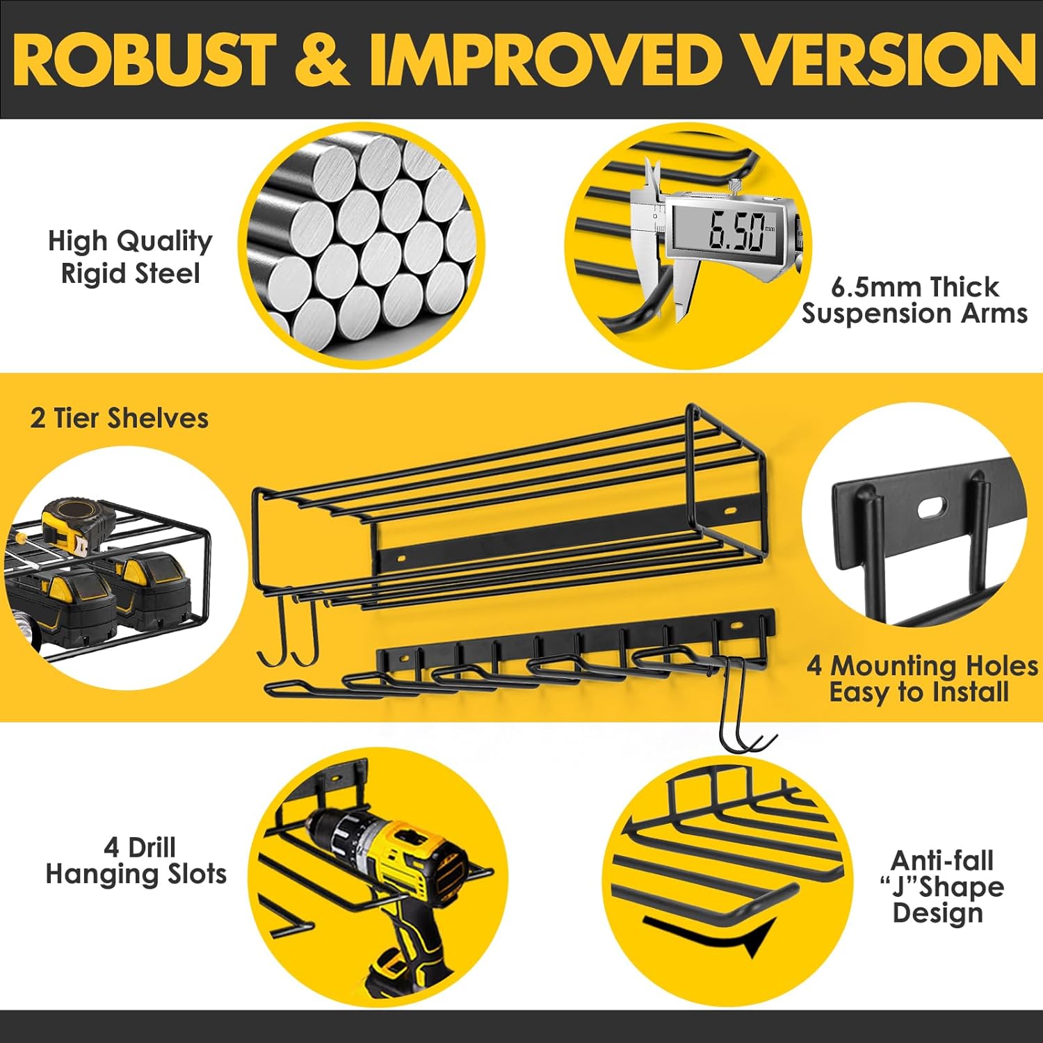 WASAIT Power Tool Organizer and Storage Rack Cordless Drill Tools Organizers Holder Garage Tool Storage Metal Wall Mounted for Handheld Power Tools Heavy Duty Floating Tool Shelf