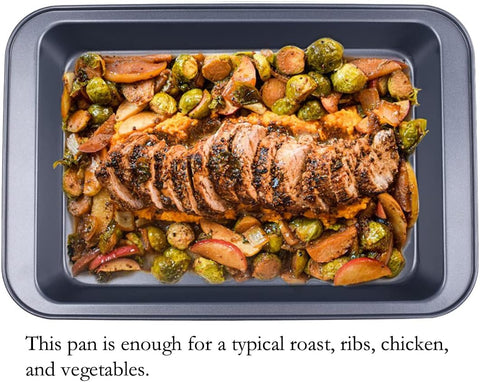 Kitcom Nonstick Roasting Pan with Rack, 16.5x11x2 Inch Turkey Roaster for Turkey, Chicken, Meat & Vegetables, Lasagna(Gray)