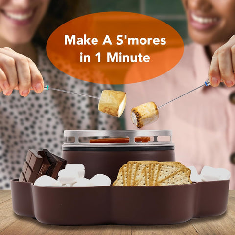 Smores Maker Tabletop Indoor, Electric Flameless Marshmallow Roaster, S'mores Kit with 6 Compartment Trays and 4 Forks, Housewarming Gifts for New House, Movie Night Supplies