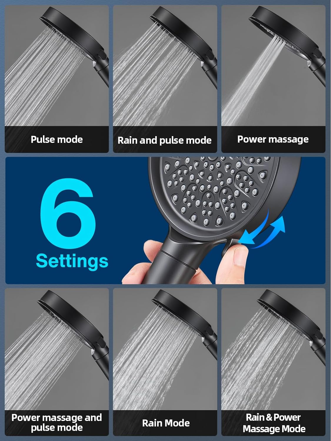 Cobbe Filtered Shower Head with Handheld, High Pressure 6 Spray Mode Showerhead with Filters, Water Softener Filters Beads for Hard Water - Remove Chlorine - Reduces Dry Itchy Skin, Matte Black