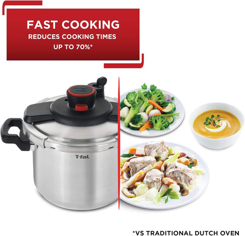 T-fal Clipso Stainless Steel Pressure Cooker 6.3 Quart Induction Cookware, Pots and Pans, Dishwasher Safe Silver