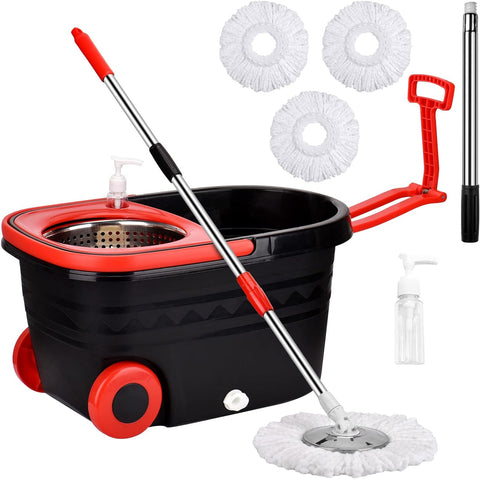 Spin Mop and Bucket with Wringer Set, 360° Spinning Mop Bucket System with 3 Microfiber Mop Replacement Heads and 61" Stainless Steel Adjustable Handle for Floor Cleaning (20QT)