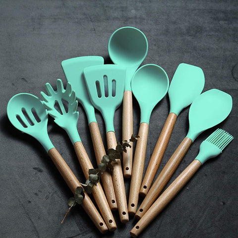Umite Chef Kitchen Cooking Utensils Set, 33 pcs Non-stick Silicone Cooking Kitchen Utensils Spatula Set with Holder, Wooden Handle Silicone Kitchen Gadgets Utensil Set (Colorful)