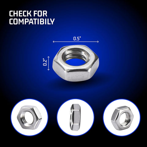 1/4"-20 Stainless Hex Nuts (100 Pack), 18-8 (304) Stainless Steel Finish Anti Corrosion Coarse Hex Nut Commercial Grade Hardware Nuts for Boats, Dock, Car by Bolt Dropper