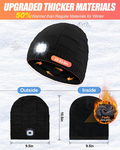 MOXTOYU Unisex Fleece Lined Thicken Beanie with Light, Stocking Stuffers Gifts for Men Women, USB Rechargeable LED Beanie