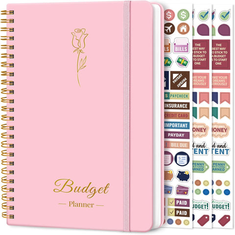 Budget Planner - Monthly Budget Book 2024 with Expense & Bill Tracker - Undated 12 Month Financial Planner/Account Book to Take Control of Your Money - Pink