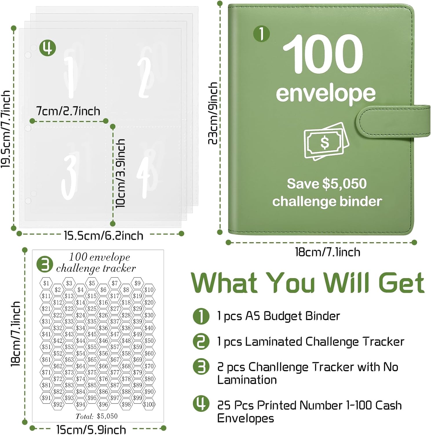 100 Envelopes Money Saving Challenge Binder with Reusable Laminated Tracker, Budget Book with Cash Envelopes, Easy and Fun Way to Save $5,050 (Pink)