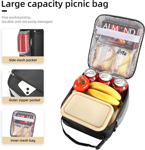 AYEANY Lunch box Lunch bag for men women Large capacity Lunchbox Reusable Lunch bags Insulated Lunch bag Lunch box cooler (Black)