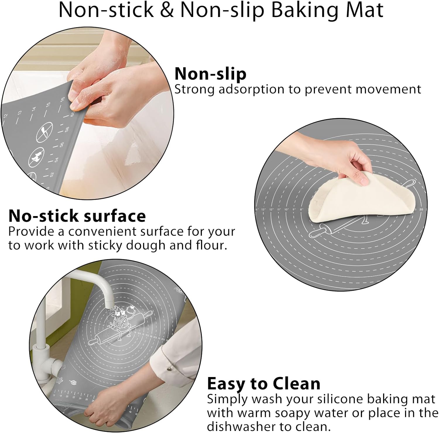 Silicone Pastry Mat Extra Thick Non-stick Baking Mat, 28" x 20" Rolling Dough With Measurements Non-slip Silicone Mat, Kneading Mat, Counter Mat, Dough Mat with Edge Heightening