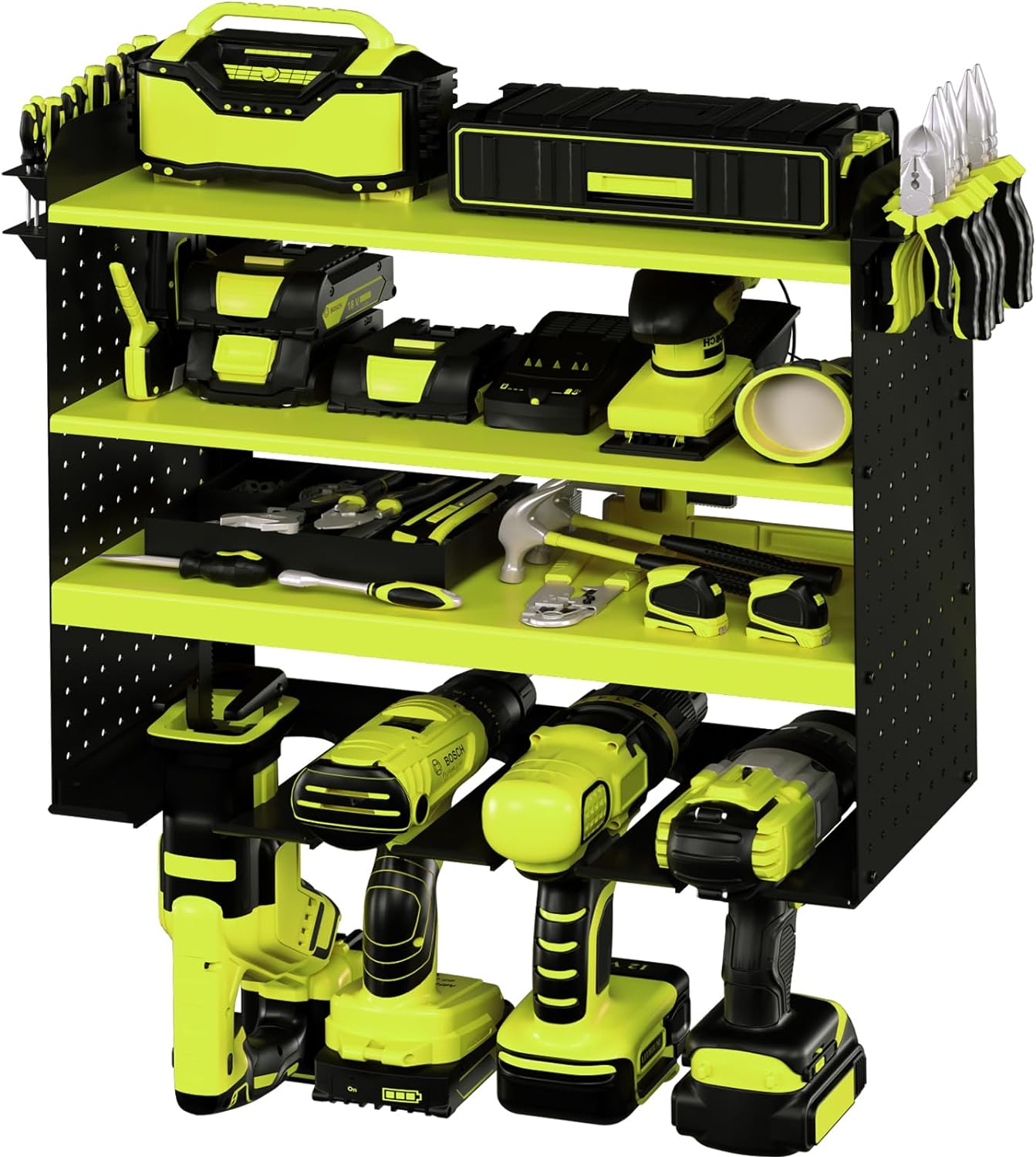 WASAIT Power Tool Organizer and Storage Rack Cordless Drill Tools Organizers Holder Garage Tool Storage Metal Wall Mounted for Handheld Power Tools Heavy Duty Floating Tool Shelf