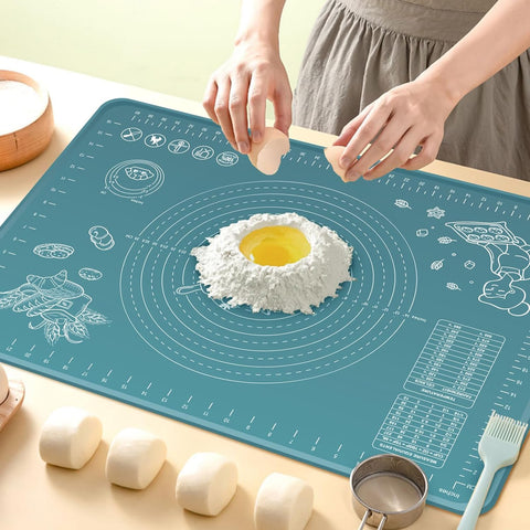 Silicone Pastry Mat Extra Thick Non-stick Baking Mat, 28" x 20" Rolling Dough With Measurements Non-slip Silicone Mat, Kneading Mat, Counter Mat, Dough Mat with Edge Heightening