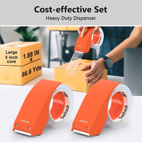 1.88 in x 66.6 YDs Clear Heavy Duty Packing Tape with Dispenser, Strong & Durable Shipping Tape, Packaging Tape, Packing Tape Dispenser Gun for Packing Boxes, Moving Supplies, Shipping and Mailing