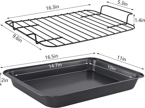 Kitcom Nonstick Roasting Pan with Rack, 16.5x11x2 Inch Turkey Roaster for Turkey, Chicken, Meat & Vegetables, Lasagna(Gray)