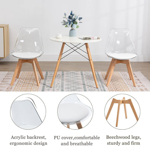 ANOUR Dining Chairs Set of 4, Modern Kitchen Clear Acrylic Accent Dinner Chairs with PU Leather Cushions Seat and Solid Beech Legs, Suitable for Living Room and Bedroom