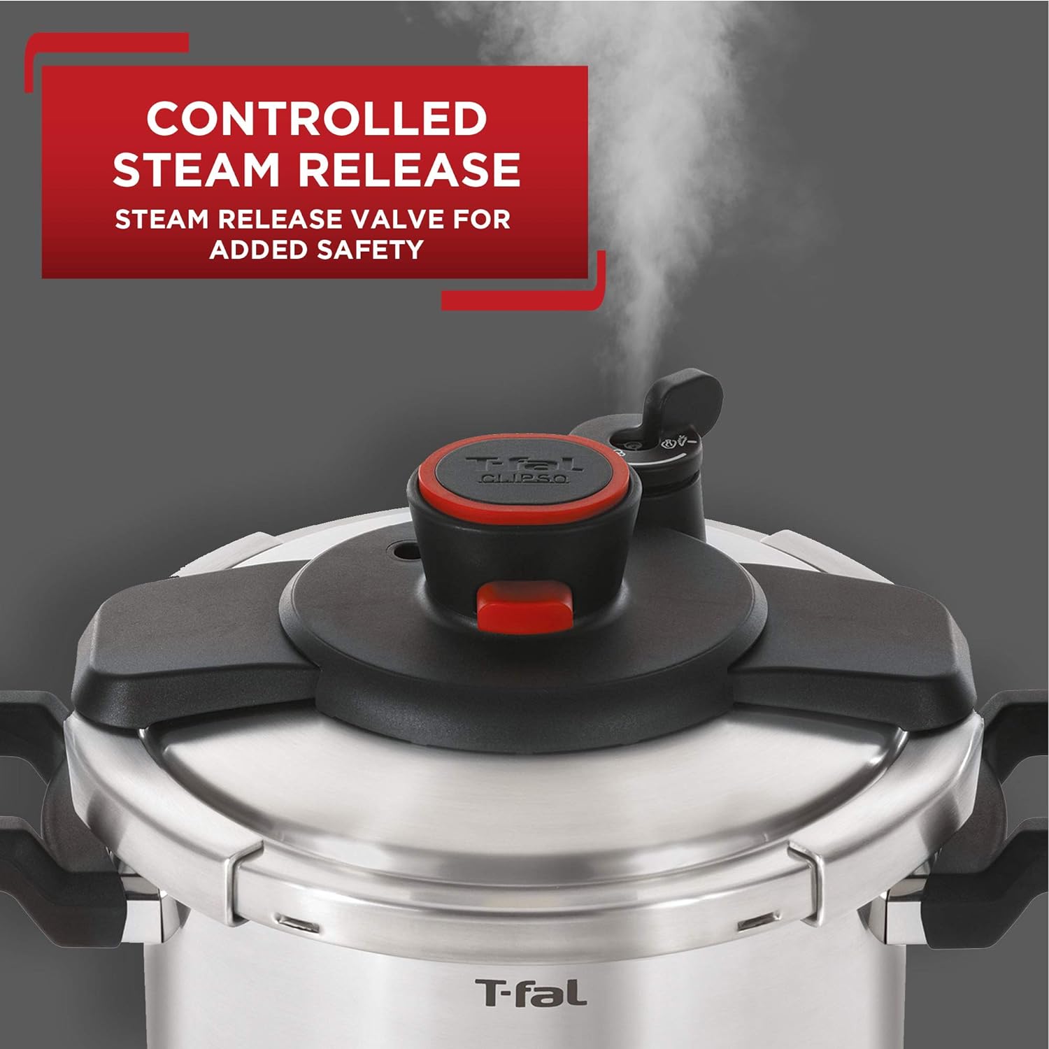 T-fal Clipso Stainless Steel Pressure Cooker 6.3 Quart Induction Cookware, Pots and Pans, Dishwasher Safe Silver