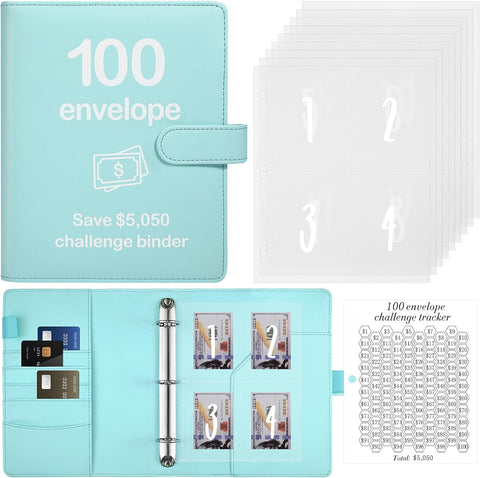 100 Envelopes Money Saving Challenge Binder with Reusable Laminated Tracker, Budget Book with Cash Envelopes, Easy and Fun Way to Save $5,050 (Pink)